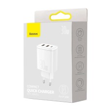 СЗУ-адаптер Baseus Compact 30W QC + PD (2USB / 1Type-C) (Белый) CCXJ-E02